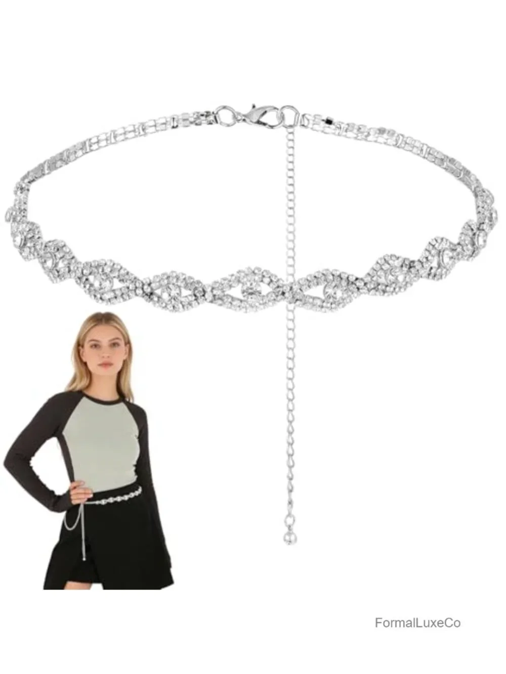Rhinestone Waist Chain Belt for Women - Dresses, Weddings, Formal & Casual